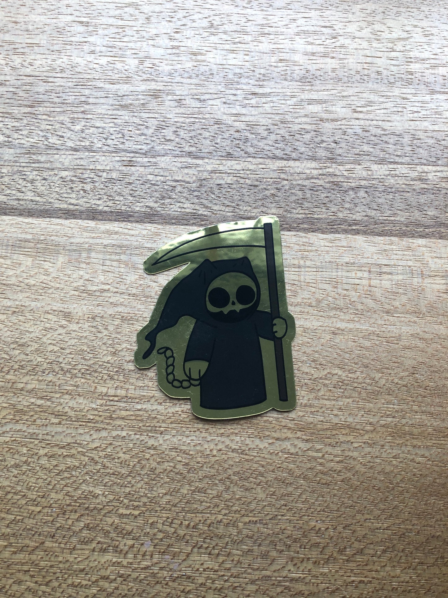 Grim Reaper Cat Sticker - Gold Chrome